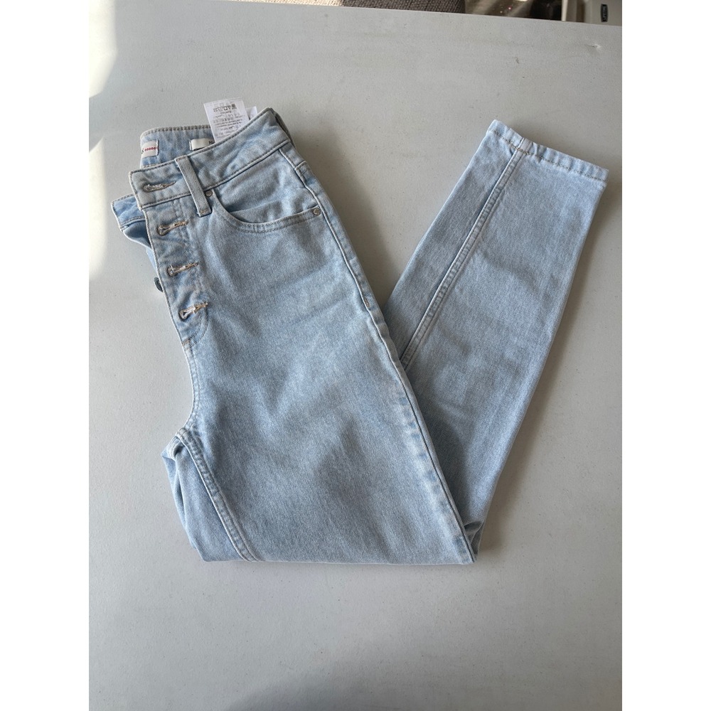 Guess Los Angeles High Waisted Exposed Button Fly Skinny Jeans Light Wash 24